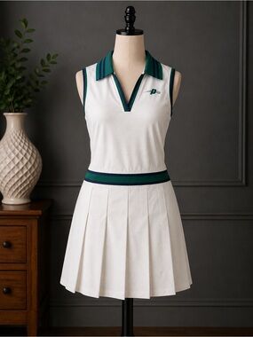 Prince White Pickleball Dress with Green and Navy Trim
